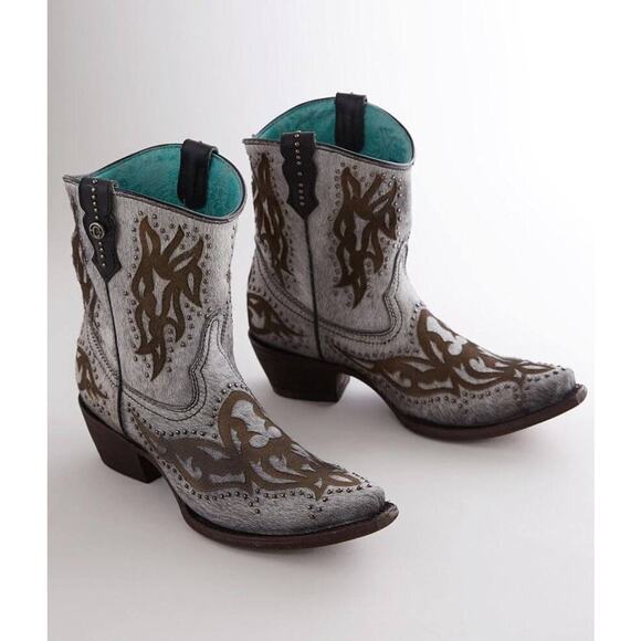 Corral Women’s LD Grey Studded Short Leather Western Cowboy Ankle Boot/Booties - Picture 1 of 16